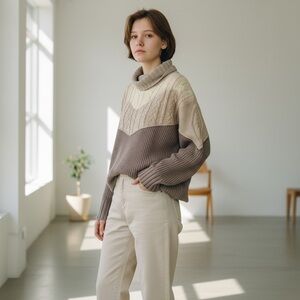 Miss Me color block oversized cropped cable knit sweater  Large